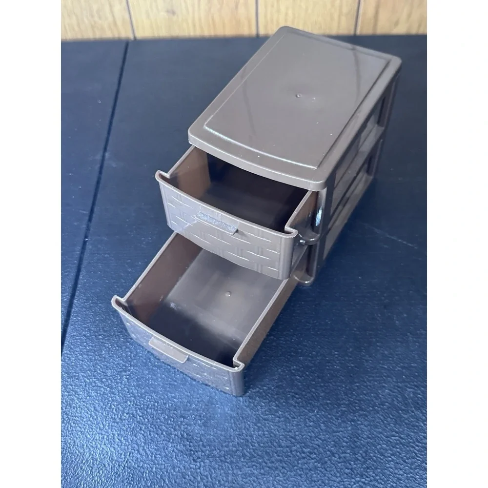 Desktop Accessory Organizer‎ Mini Set of 2 Tier Plastic Drawers  Brown